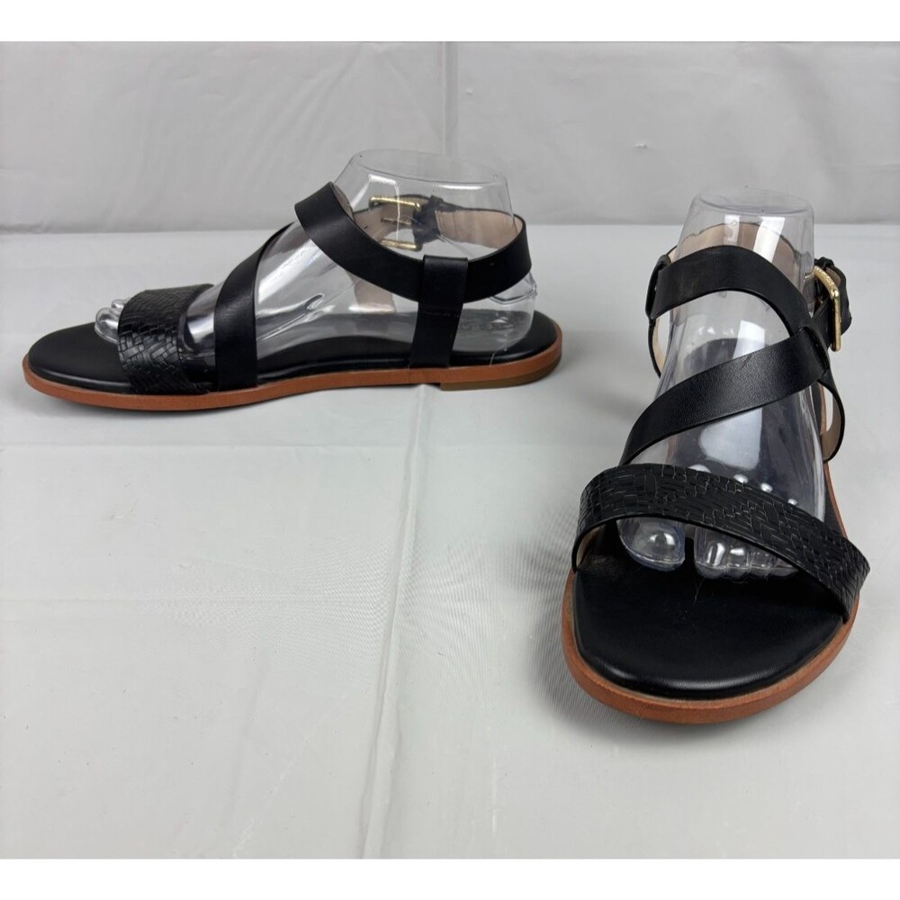 Cole Haan Findra Leather Strappy Flat Sandals Women's 10B Black Vacation Beach